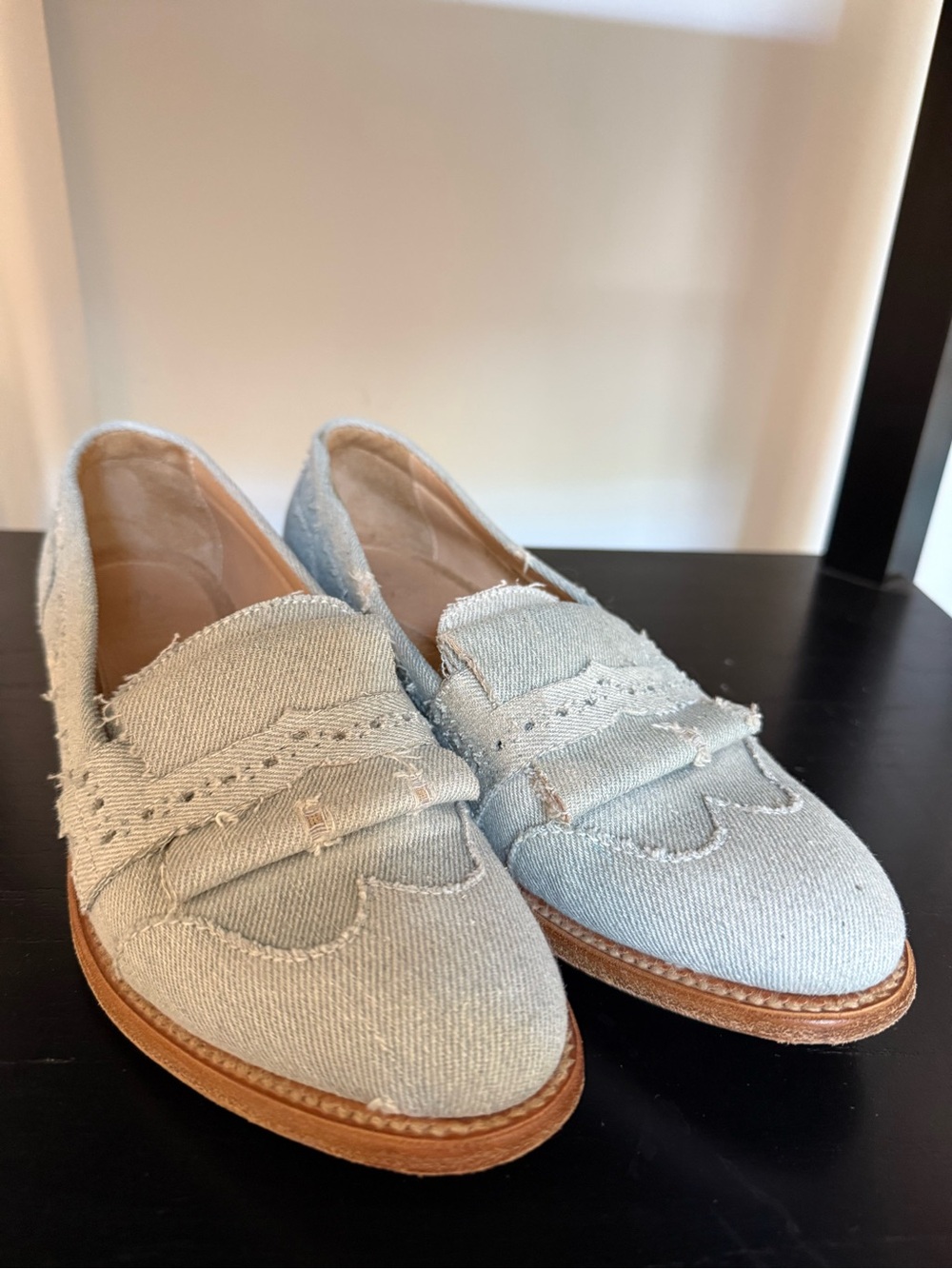 Light Blue Denim Slip-On Penny Loafers for Women